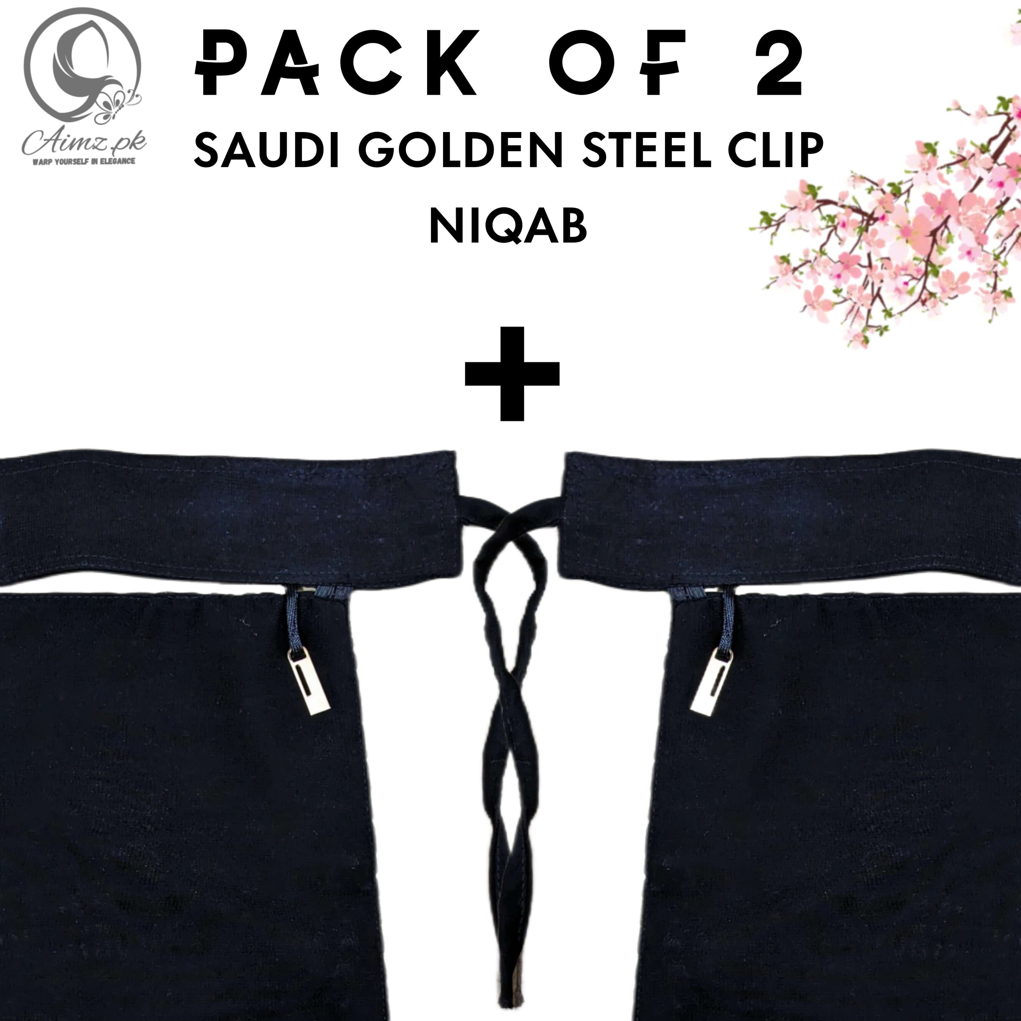 Pack Of 2 - Saudi Niqabs With Gold Steel Clip - Aimz.pk